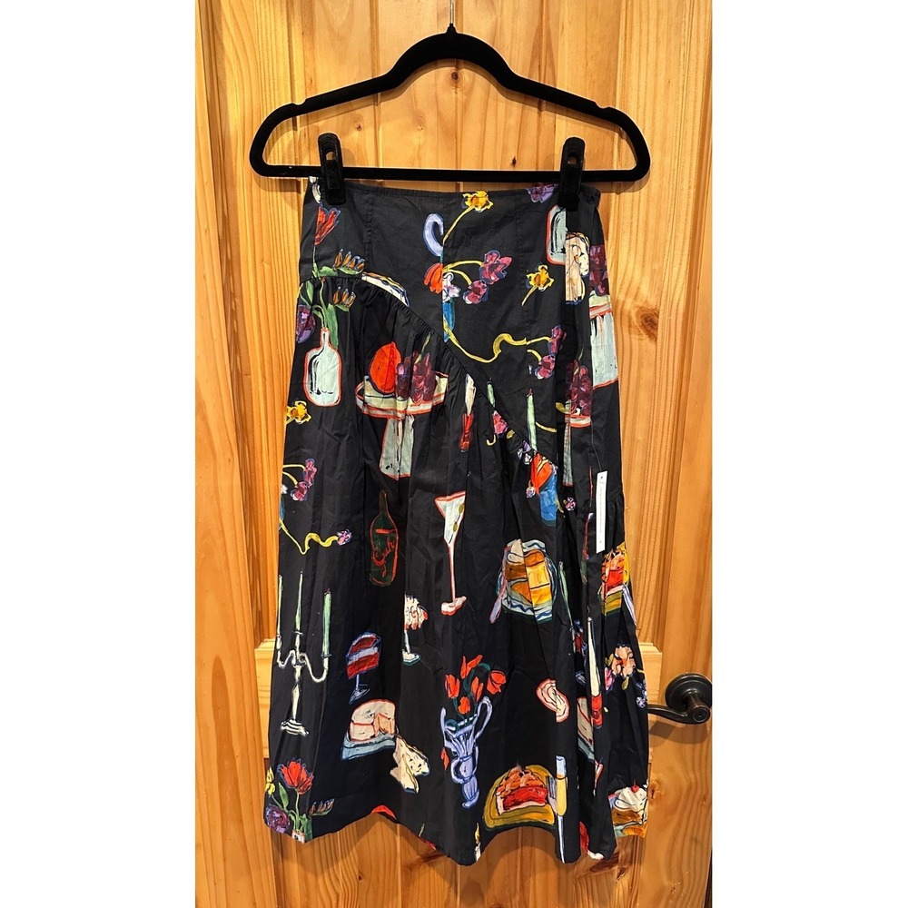 Lisa Says Gah x Anthropologie Maeve Graphic Midi Skirt Dinner Party NWT Small - Picture 3 of 8